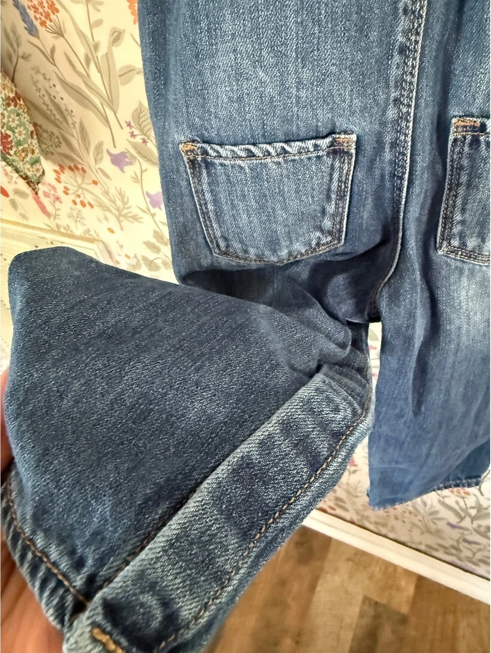 OshKosh B’gosh Girls Denim Overalls 24M Heart Pocket Blue Jean Vintage Style